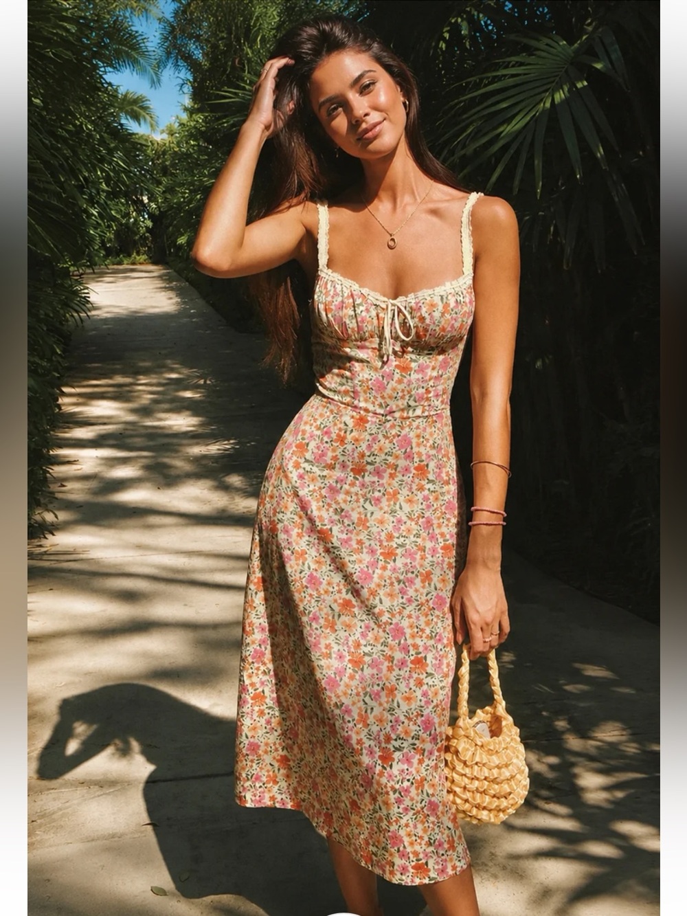 NWT Commense Floral Print Trim Cami Midi Dress